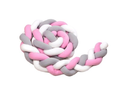 T-TOMI Pletený mantinel 180 cm White + Grey + Pink