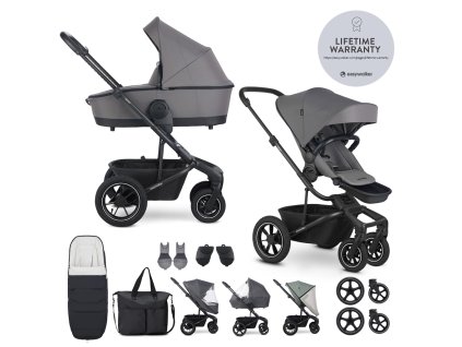 EASYWALKER Kočík kombinovaný Harvey⁵ Pebble Grey XXL AIR + volant ZDARMA
