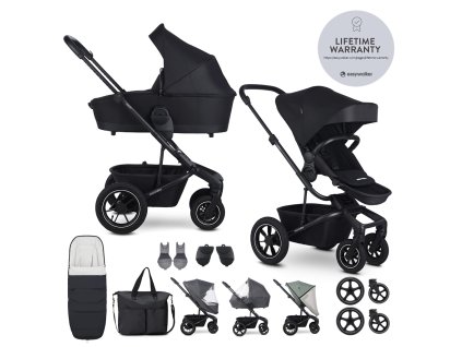 EASYWALKER Kočík kombinovaný Harvey⁵ Midnight Black XXL AIR + volant ZDARMA