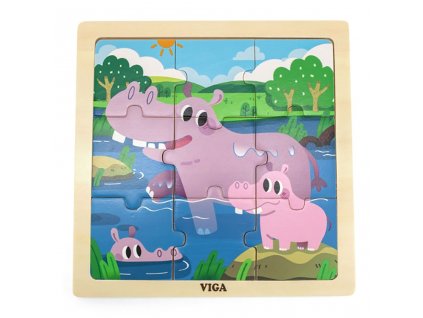 Drevené puzzle pre najmenších Viga 9 ks hrošík - 54592