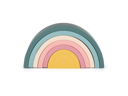 PETITE&MARS Hračka silikónová skladacia Rainbow Misty Green 12m+
