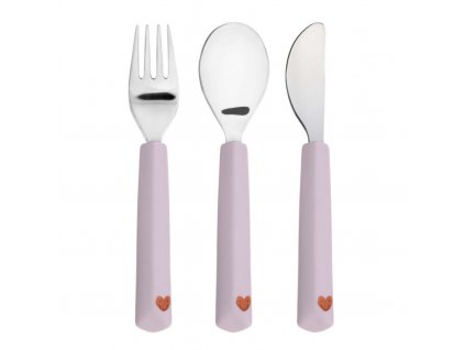 Cutlery with Silicone Handle 3pcs Happy Rascals Heart lavender