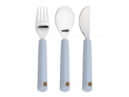 Cutlery with Silicone Handle 3pcs Happy Rascals Smile sky blue