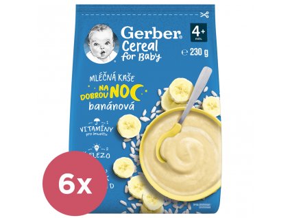 6x GERBER Kaša mliečna cereal banánová Dobrú noc 230 g