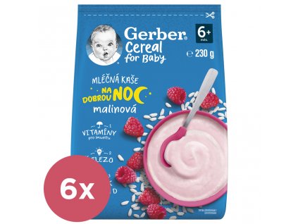6x GERBER Kaša mliečna cereal malinová Dobrú noc 230 g