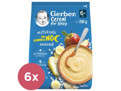 6x GERBER Kaša mliečna cereal ovocná Dobrú noc 230 g