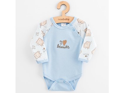 Dojčenské bavlnené body s dlhým rukávom New Baby Biscuits modrá, 56 (0-3m) - 55618