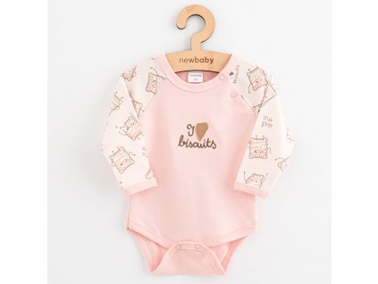 Dojčenské bavlnené body s dlhým rukávom New Baby Biscuits ružová, 62 (3-6m) - 55663