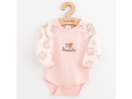 Dojčenské bavlnené body s dlhým rukávom New Baby Biscuits ružová, 74 (6-9m) - 55667