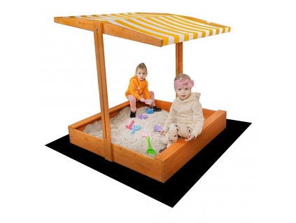 Detské drevené pieskovisko so strieškou Baby Mix 120x120 cm žlto-biele - 56236