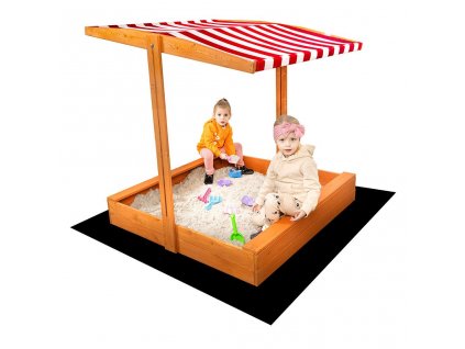 Detské drevené pieskovisko so strieškou Baby Mix 120x120 cm červeno-biele - 56237