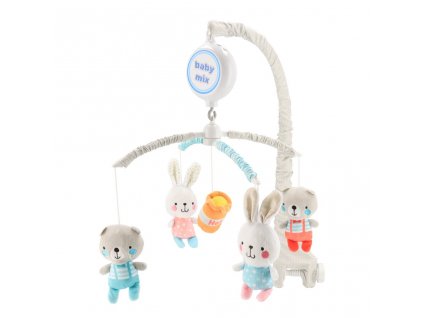 Elektronický kolotoč nad postieľku Baby Mix Medvedíky a králiky s melódiami - 49413