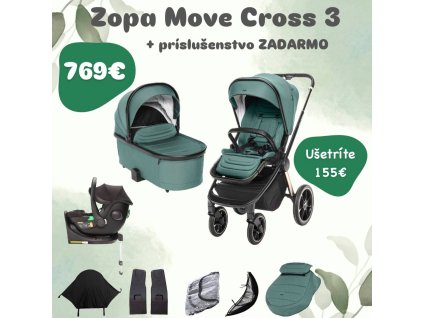 Set kočík Move Cross 3 + kompletné príslušenstvo, Antique Green/Gold