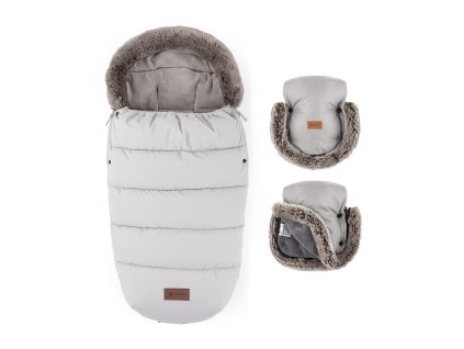 PETITE&MARS Set zimný fusak Comfy 4v1 + rukavice na kočík Furry Champagne Shower