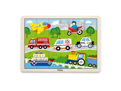 Detské drevené puzzle Viga Vozidla - 48549
