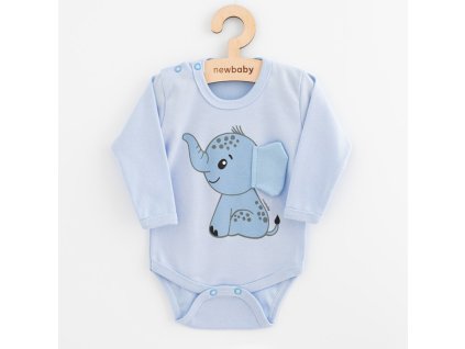 Dojčenské body s dlhým rukávom New Baby Happy Elephant blue, 74 (6-9m) - 56450