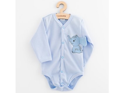 Dojčenské celorozopínacie body s dlhým rukávom New Baby Happy Elephant blue, 62 (3-6m) - 56477