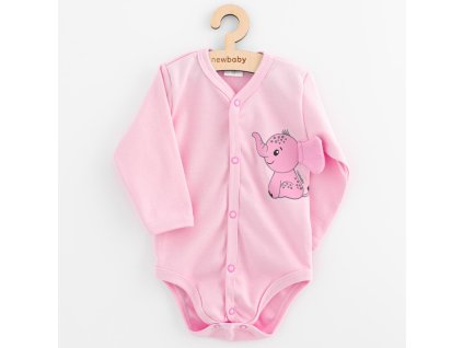 Dojčenské celorozopínacie body s dlhým rukávom New Baby Happy Elephant pink, 62 (3-6m) - 56479