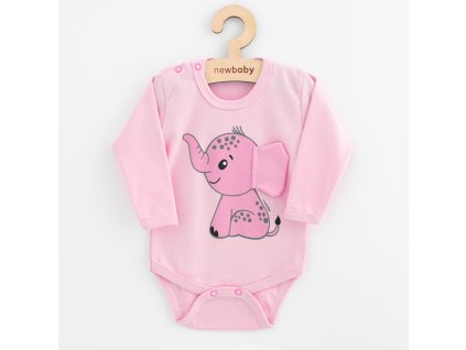 Dojčenské body s dlhým rukávom New Baby Happy Elephant pink, 80 (9-12m) - 56483