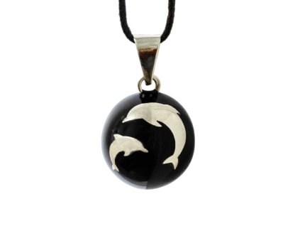 Tehotenská rolnička ESSENTIALS Black with Silver Dolphins