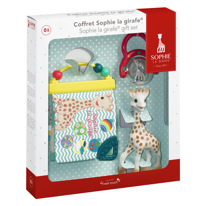 E-shop Vulli Darčeková sada žirafa Sophie, červená hrkálka