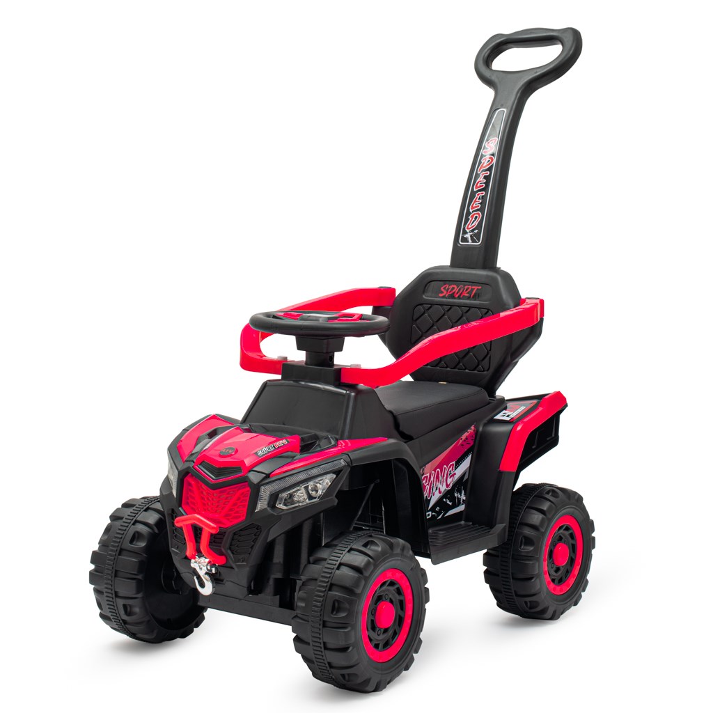 E-shop Detské elektrické odrážadlo Baby Mix Ruggy s vodiacou tyčou červené - 56924