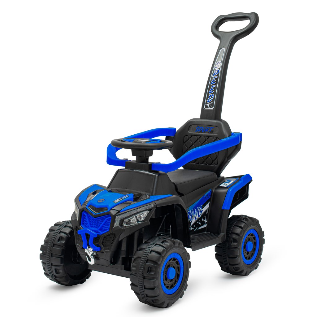 E-shop Detské elektrické odrážadlo Baby Mix Ruggy s vodiacou tyčou modré - 56925