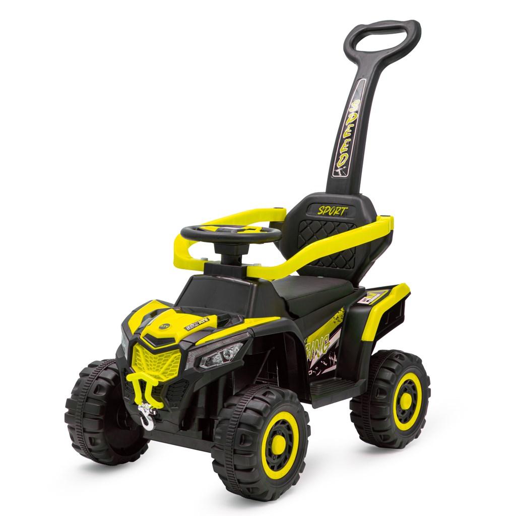 E-shop Detské elektrické odrážadlo Baby Mix Ruggy s vodiacou tyčou žlté - 56926