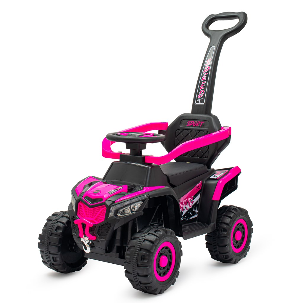 E-shop Detské elektrické odrážadlo Baby Mix Ruggy s vodiacou tyčou ružové - 56927