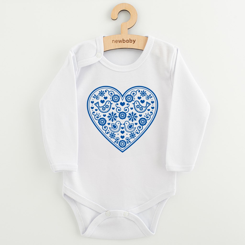E-shop Detské body s potlačou New Baby Ľudový vzor modré srdiečko, 68 (4-6m) - 57368
