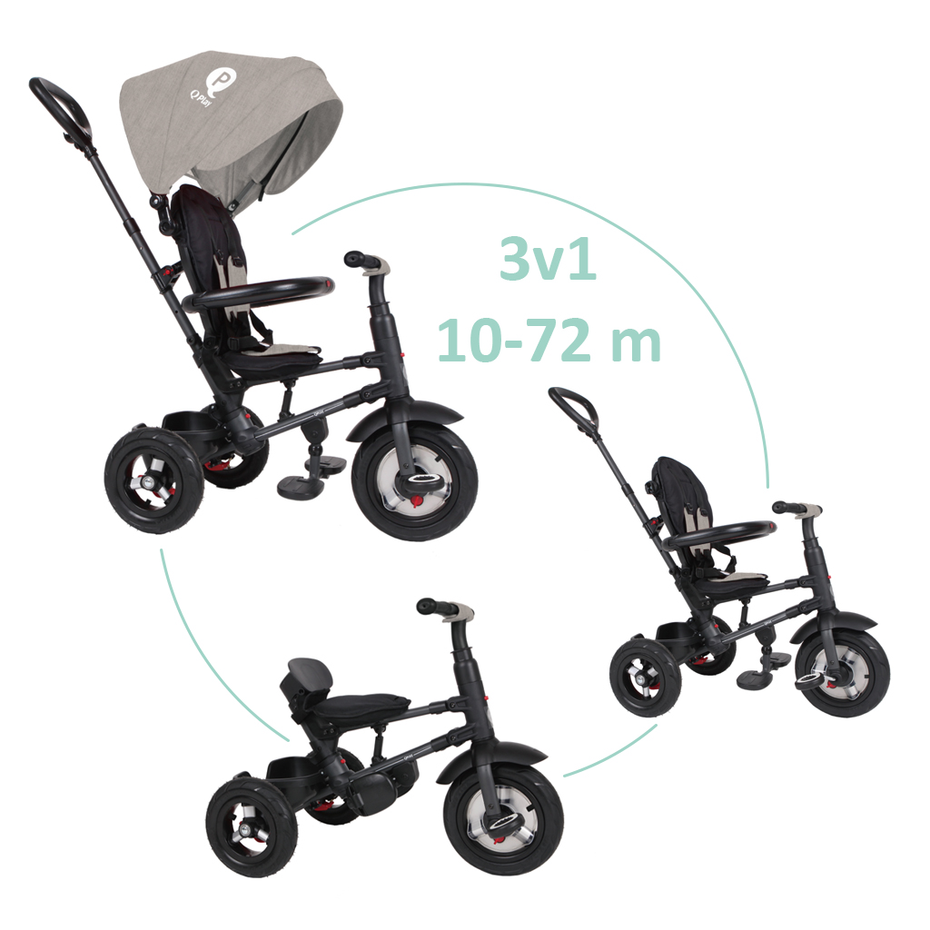 E-shop QPLAY Trojkolka Rito air gel (Rubber) Grey, vek 10-72 mesiacov