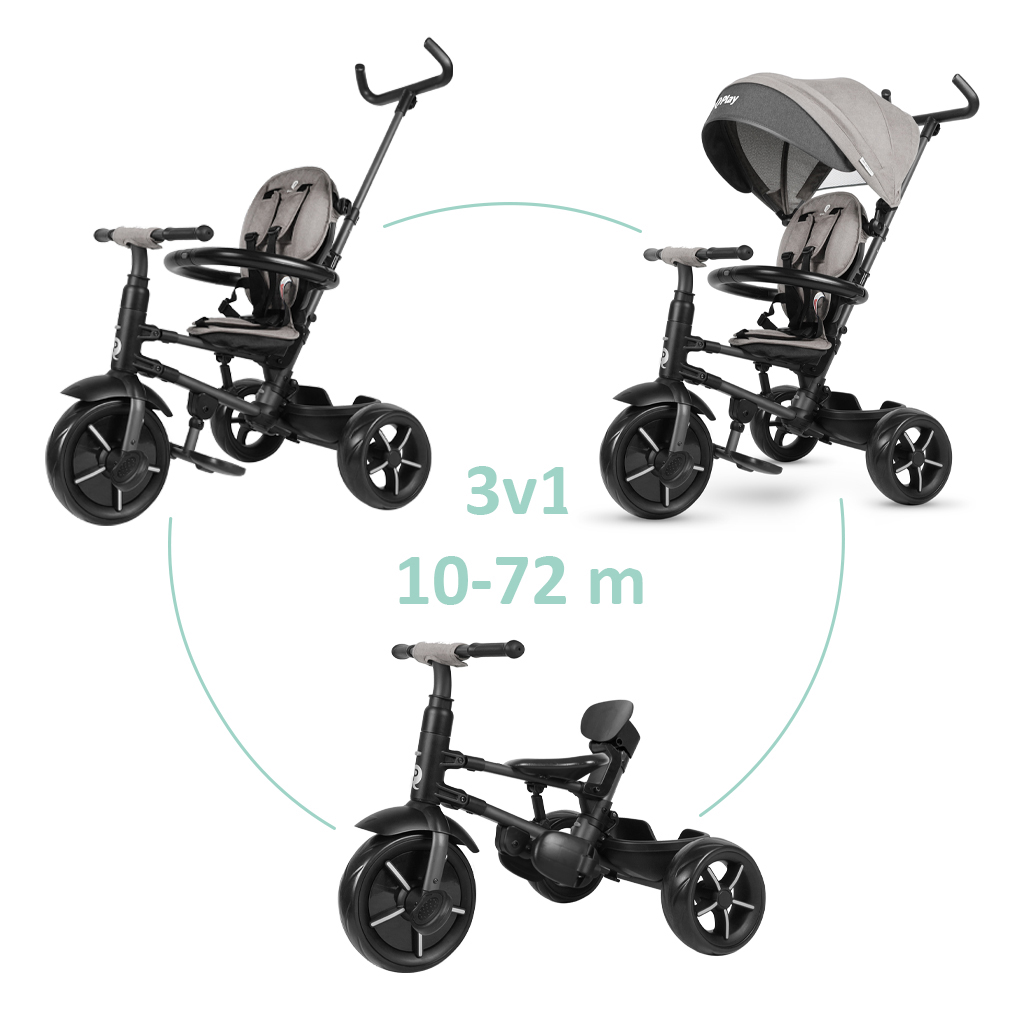 E-shop QPLAY Trojkolka Rito star Grey, skladacia, vek 10-72 mesiacov