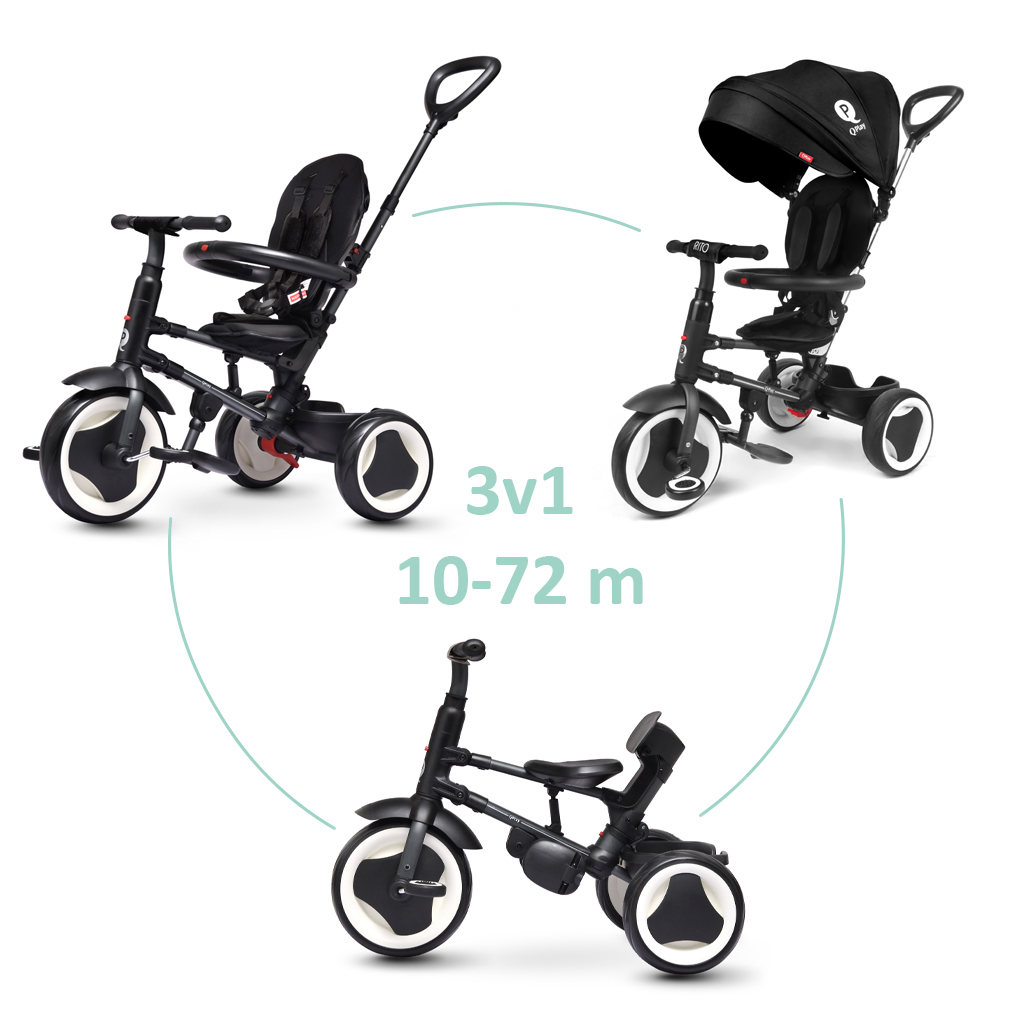 E-shop QPLAY Trojkolka Rito eva Black, vek 10-72 mesiacov