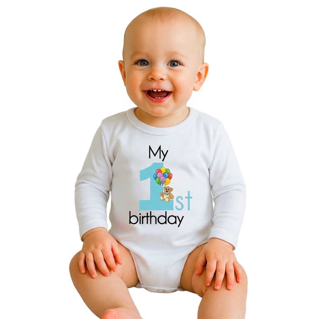 E-shop Detské body s potlačou New Baby My first birthday blue, 80 (9-12m) - 57547