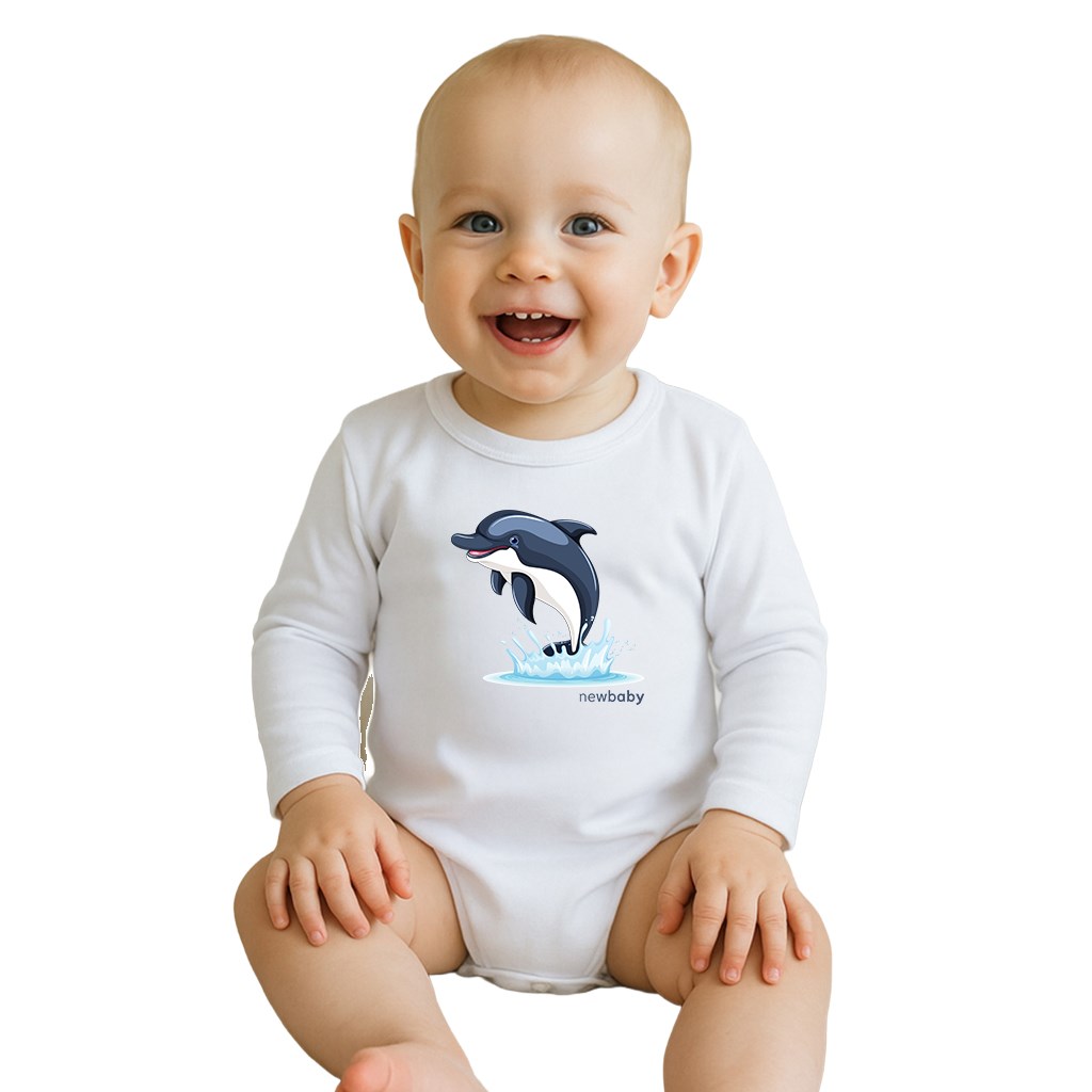 E-shop Detské body s potlačou New Baby Dolphin - krátky rukáv, 62 (3-6m) - 57858