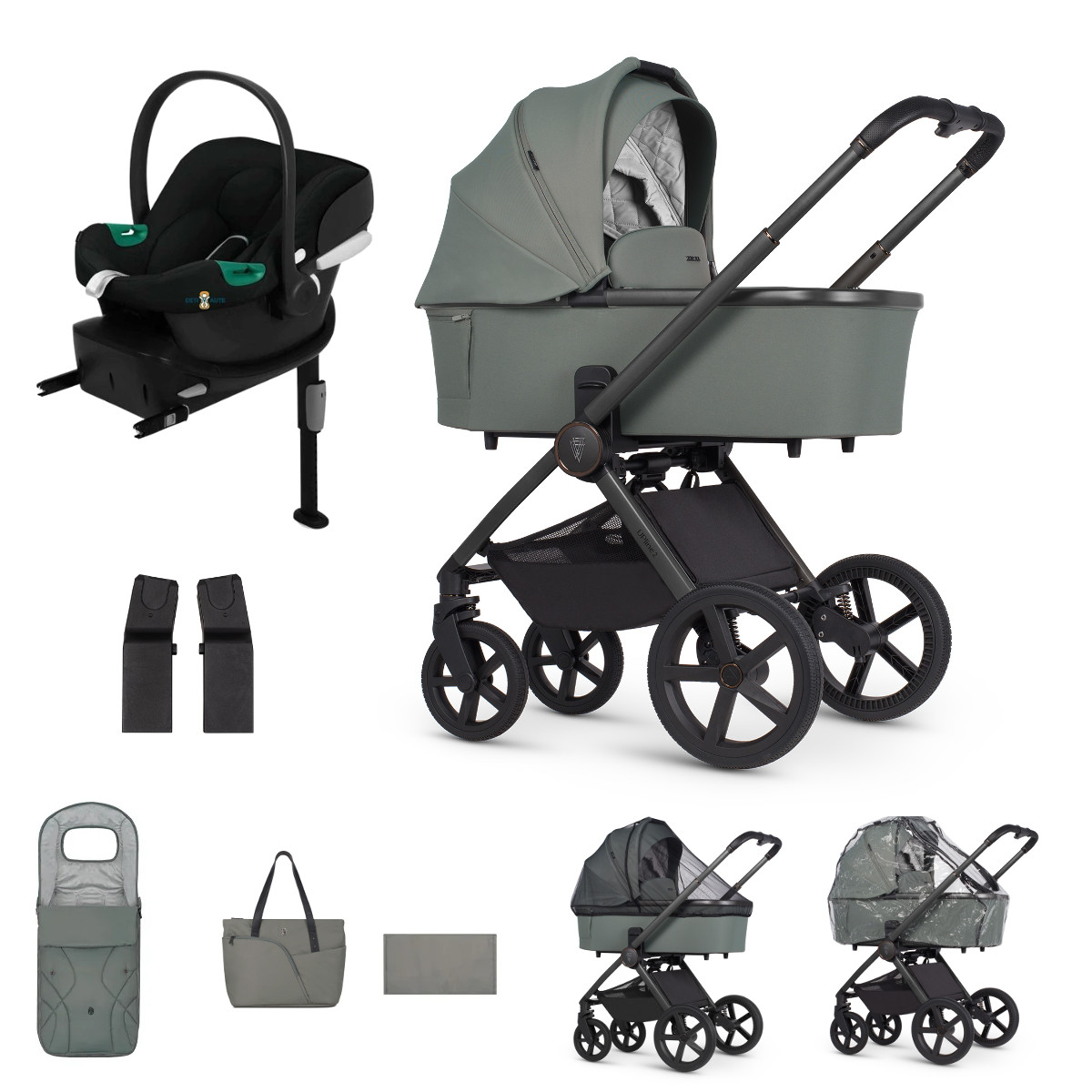 Venicci kočík Tinum UPline 2, Aloe + Cybex Aton B2 so základňou