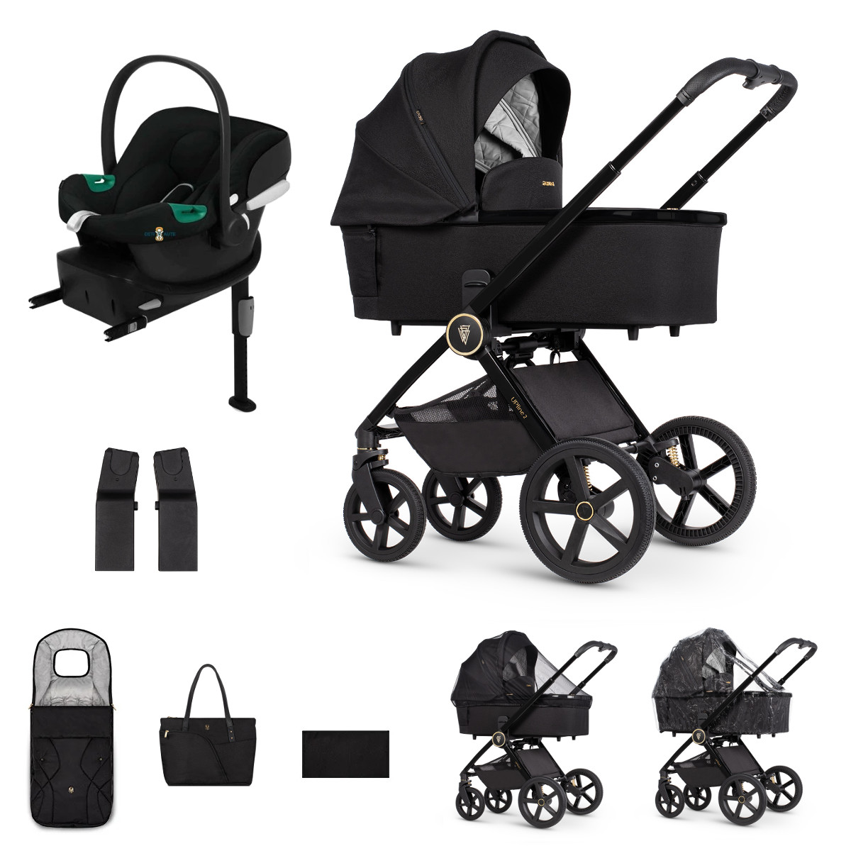Venicci kočík Tinum UPline 2, All Black + Cybex Aton B2 so základňou