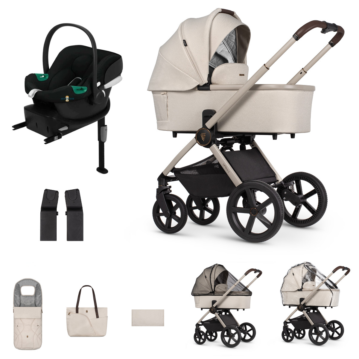 Venicci kočík Tinum UPline 2, Stone beige + Cybex Aton B2 so základňou