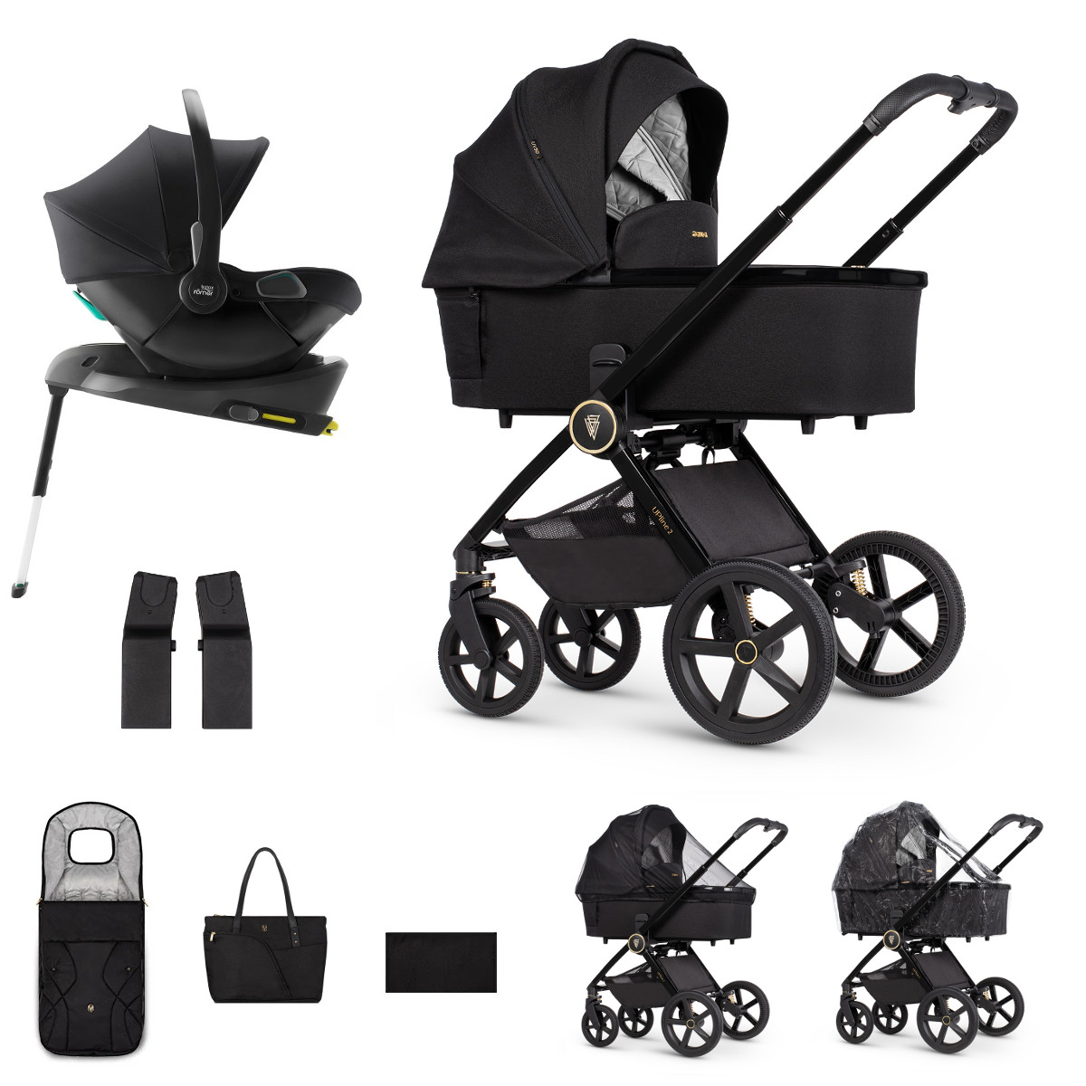 E-shop Venicci kočík Tinum UPline 2, All Black + Baby Safe Core so základňou
