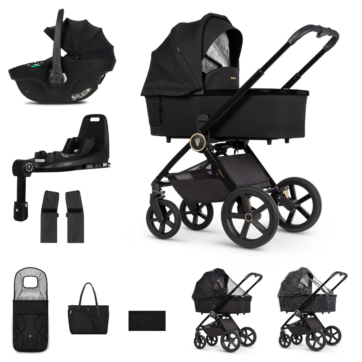 Venicci kočík Tinum UPline 2, All Black + Venicci Tiago so základňou