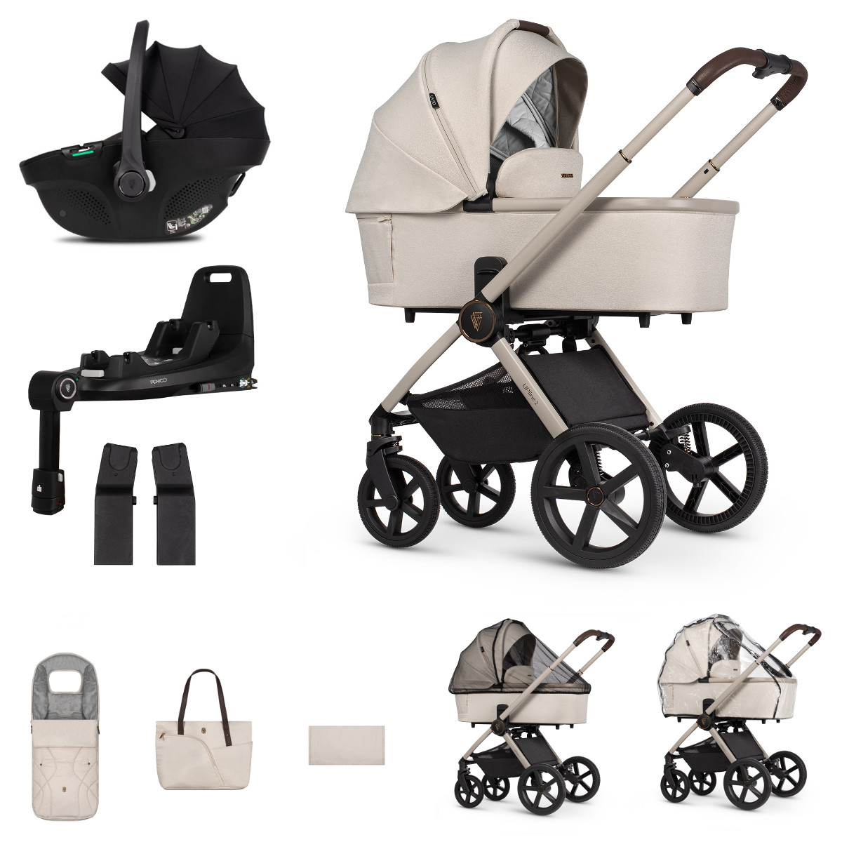 Venicci kočík Tinum UPline 2, Stone beige + Venicci Tiago so základňou