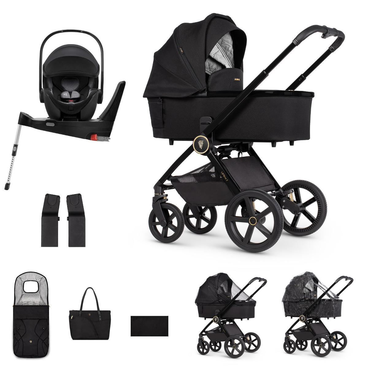 Venicci kočík Tinum UPline 2, All Black + Baby Safe PRO so základňou