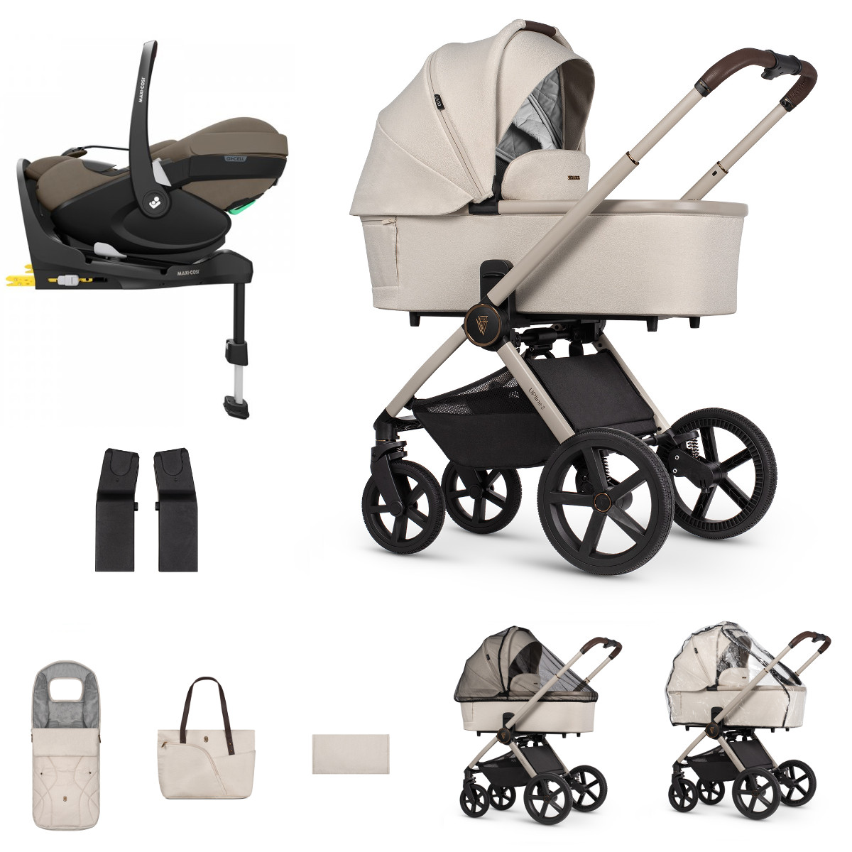 Venicci kočík Tinum UPline 2, Stone beige + Pebble 360 Pro 2 so základňou
