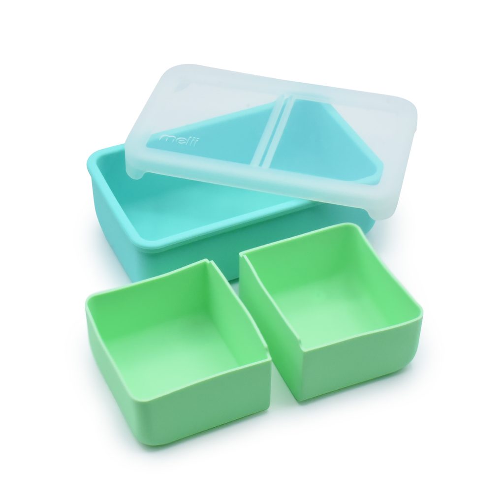 E-shop Melii Silikónový bento box na desiatu 700 ml - modrý/mätový