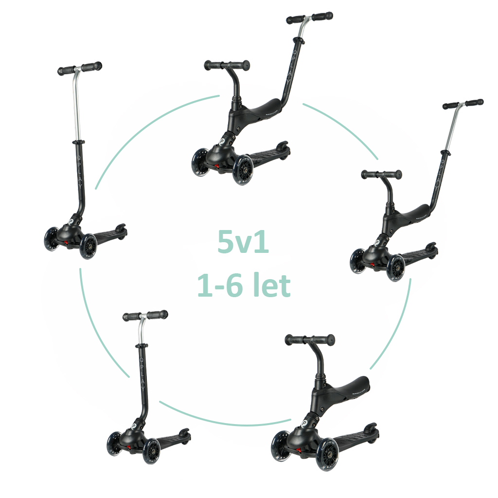 E-shop QPLAY Kolobežka Sema Pro Black, 5 v 1, s LED kolieskami, vek 1-6 rokov