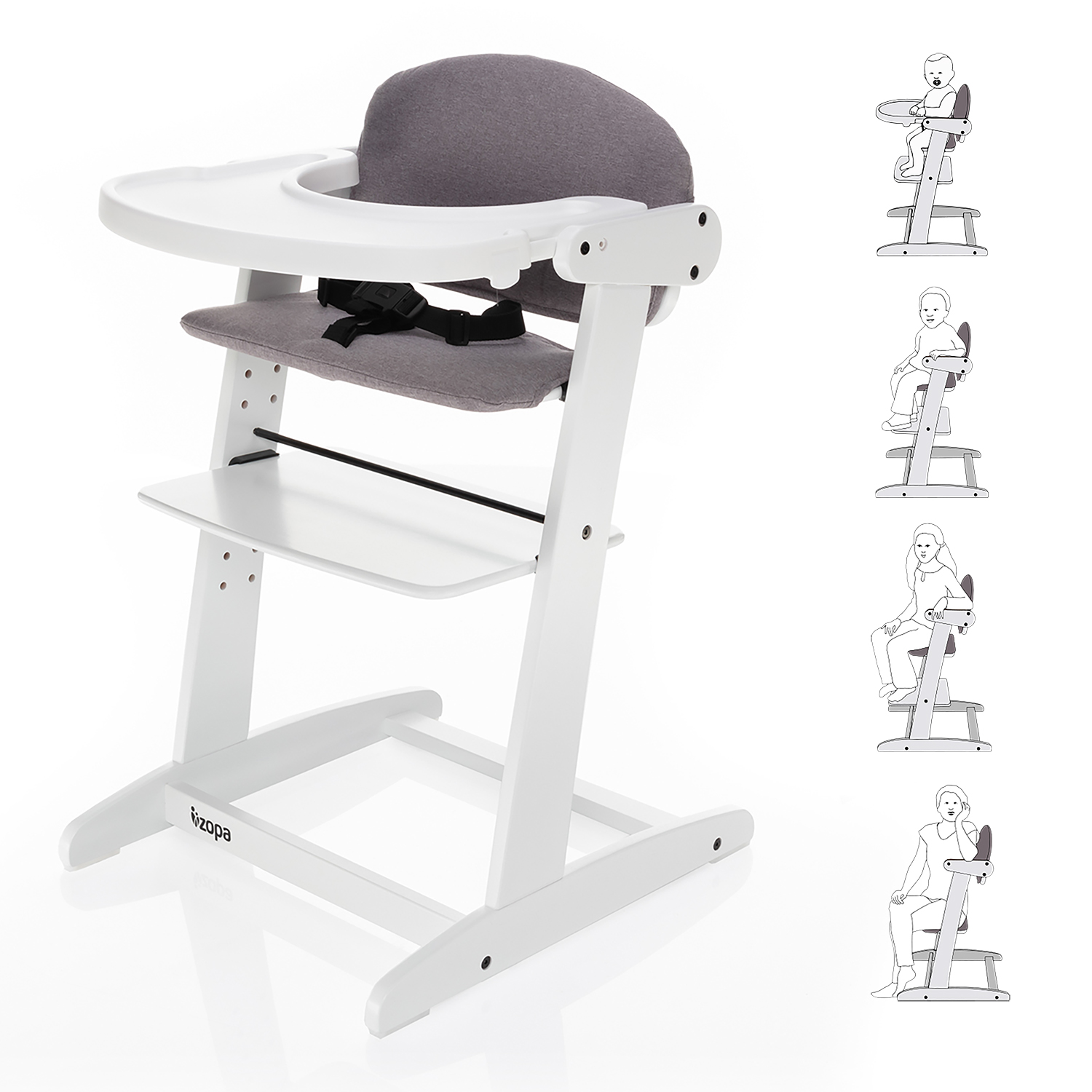 E-shop ZOPA Grow-up rostoucí židlička, White/Grey