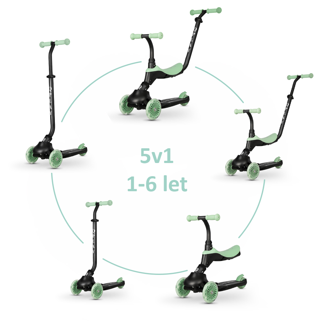 E-shop QPLAY Kolobežka / odrážadlo Sema Evo s LED svetlami Jade Green, vek 1 - 6 rokov, do 50 kg
