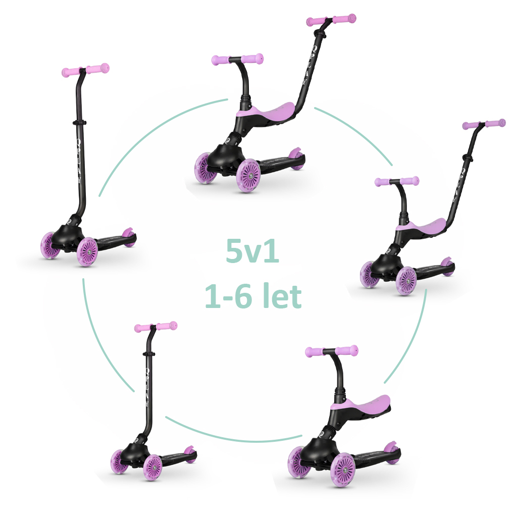 E-shop QPLAY Kolobežka / odrážadlo Sema Evo s LED svetlami Violet, vek 1 - 6 rokov, do 50 kg