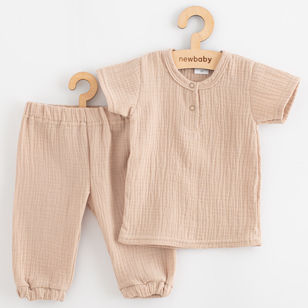 E-shop Kojenecká mušelínová súprava tričko a nohavice New Baby beige, 74 (6-9m) - 58111
