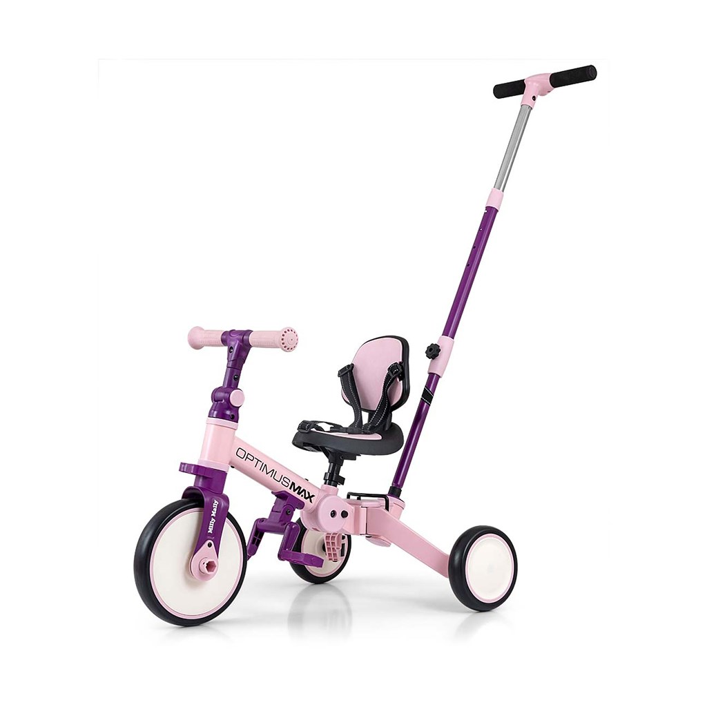 E-shop Detská trojkolka 5v1 Milly Mally Optimus Max s vodiacou tyčou pink - 58429